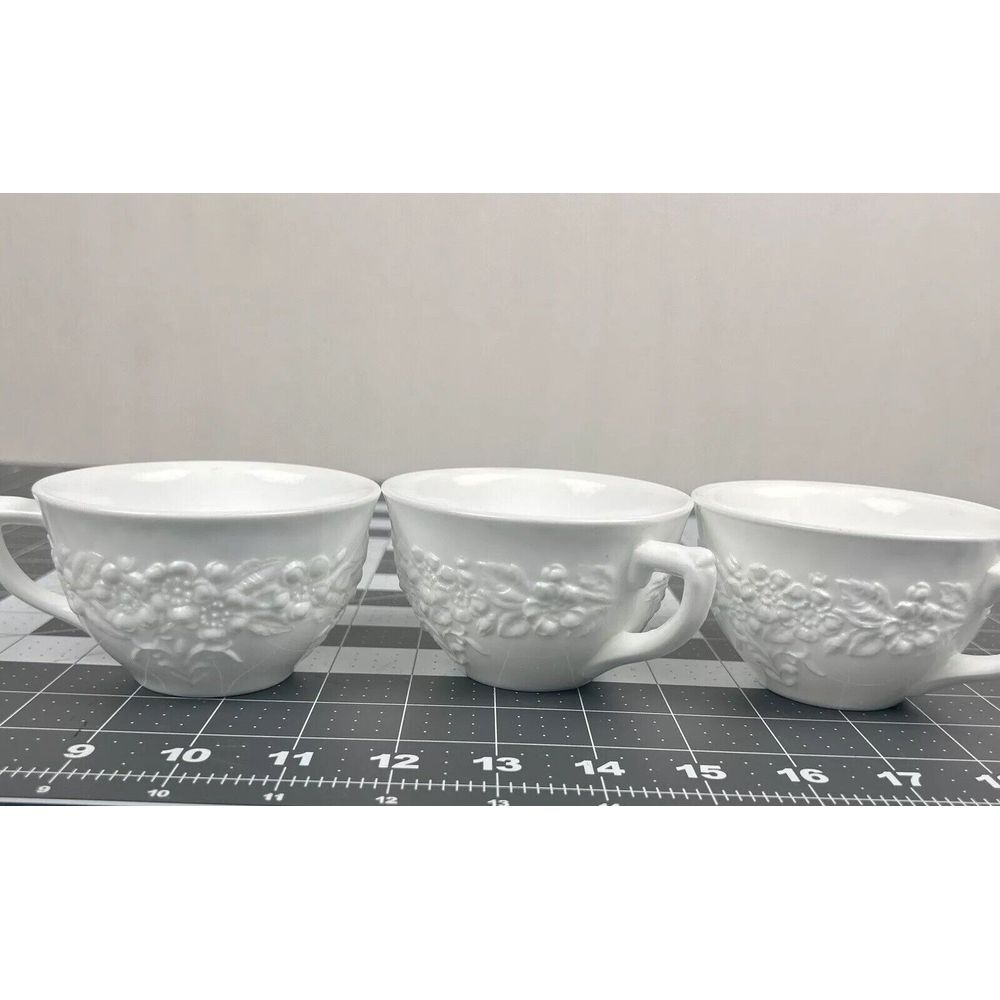Lot 3 Indiana Milk Glass‎ Orange Blossom Pattern Punch Snack Coffee Tea Cups